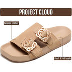 Project Cloud 100% Genuine Leather Womens Sandals Dressy - Lightweight & Non-Slip Women'S Flats Sandals Women With Plush & Soft Insole Slides Sandals For Women 2026 (Velora)