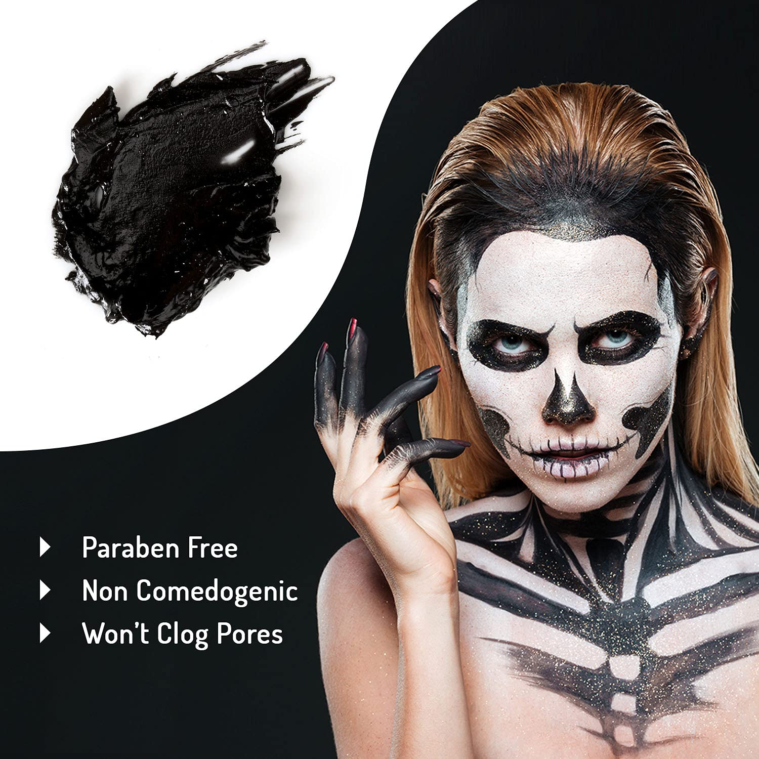 MANIC PANIC Raven Black Face Paint - Black Makeup for Face, Eyes & Body - High Pigment Body Paint with Matte Finish - Halloween, Cosplay & Stage Makeup - Vegan & Cruelty-Free Cream Formula