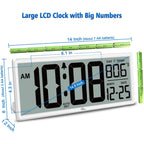 14.5'' Large Digital Wall Clock Battery Operated With Jumbo Numbers, Temperature And Date - Easy To Read And Set, Auto Dst