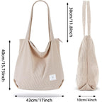 KALIDI Women Corduroy Tote Bag Zipper Casual Tote's Handbag Big Capacity Shoulder Bag with Pockets