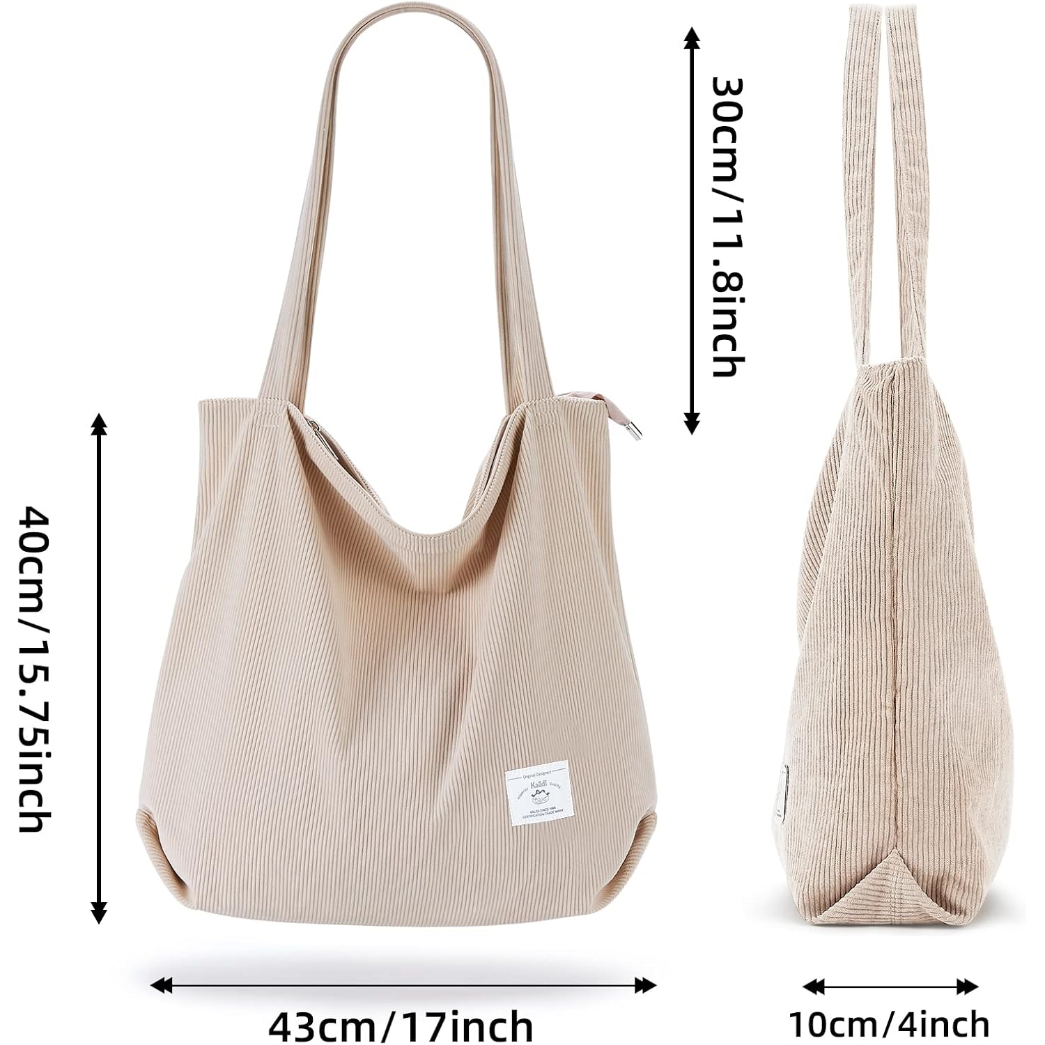 KALIDI Women Corduroy Tote Bag Zipper Casual Tote's Handbag Big Capacity Shoulder Bag with Pockets