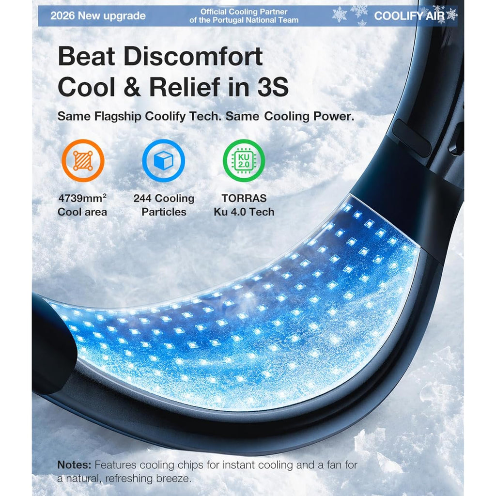 Torras Coolify Air 2026 Upgraded Neck Fan Air Conditioner, Dual-Airflow Pro Cooling, Ultra Light Portable Fan Rechargeable, Personal Cooling Fan Travel Essentials, Gift For Dad Husband Father, Black