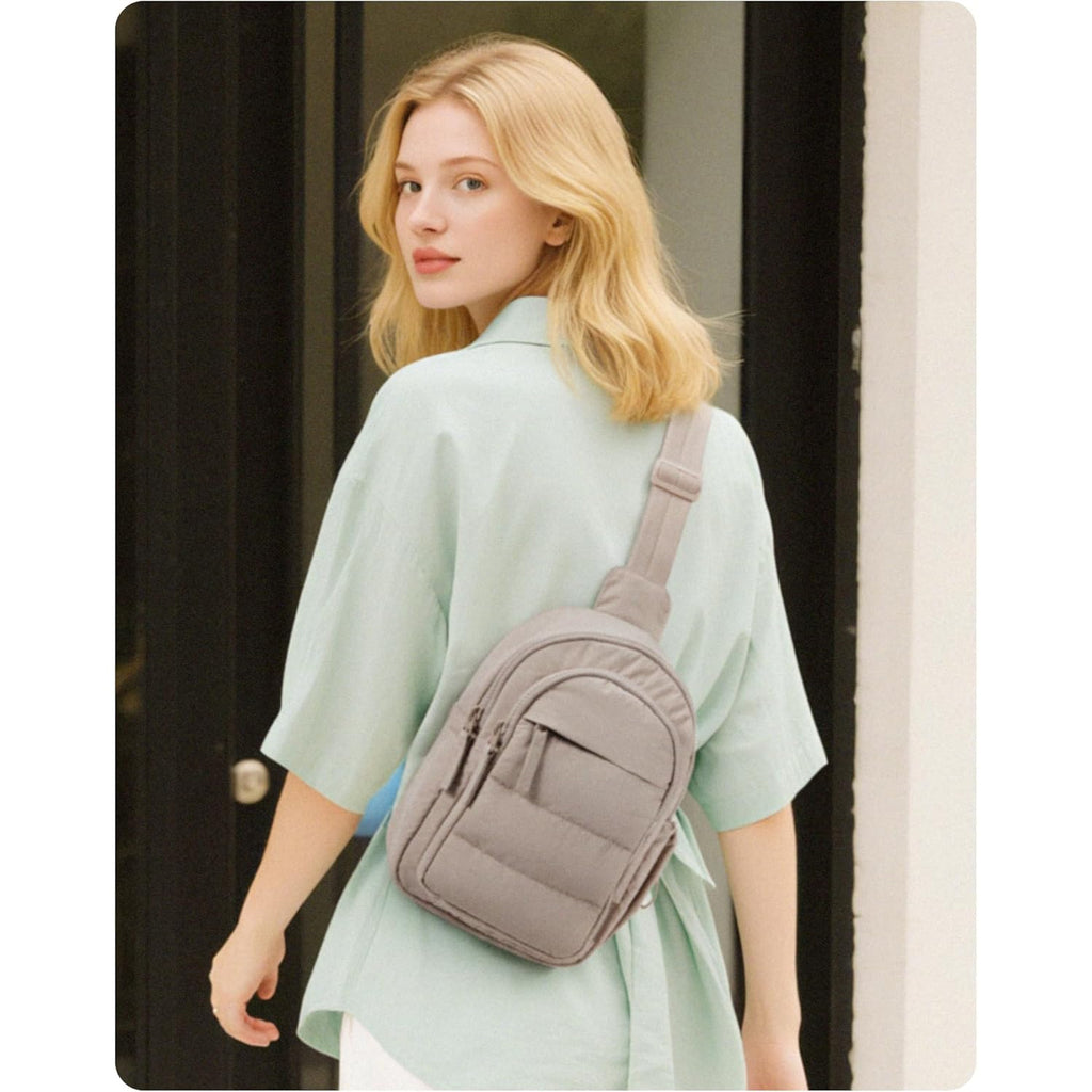BAGSMART Small Sling Bag for Women, Puffer Crossbody Bag Purses Hobo Handbag Fanny Packs for Travel Hiking