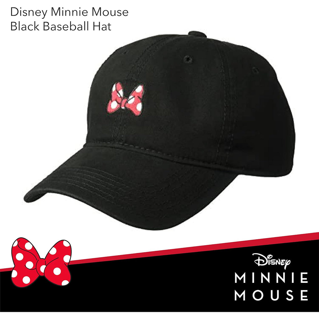 Disney Minnie Mouse Dad Hat, Cotton Adjustable Baseball Cap with Curved Brim Black