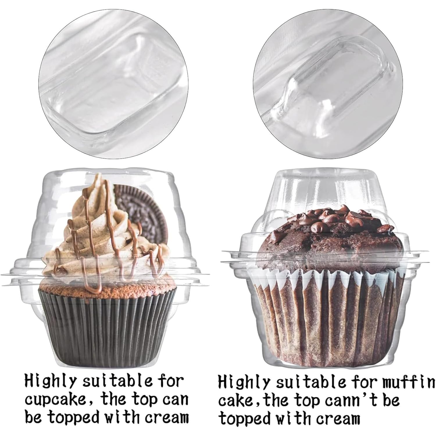 NPLUX 50 Pack Individual Cupcake Containers Plastic Cupcake Boxes Cupcake Holders Stackable Deep Dome Cupcake Carrier