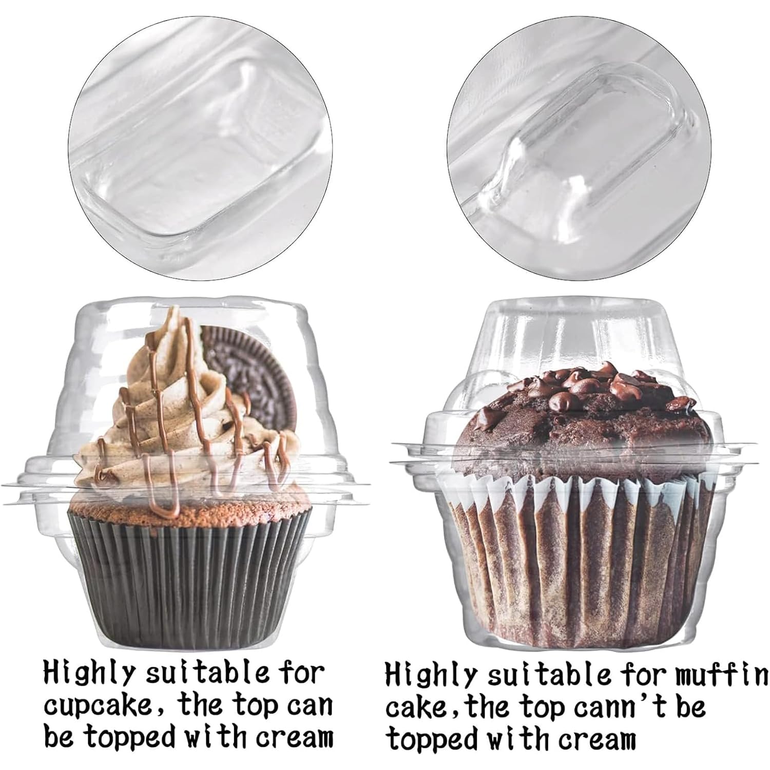 50 Pack Individual Cupcake Containers Plastic Cupcake Boxes Cupcake Holders Stackable Deep Dome Cupcake Carrier