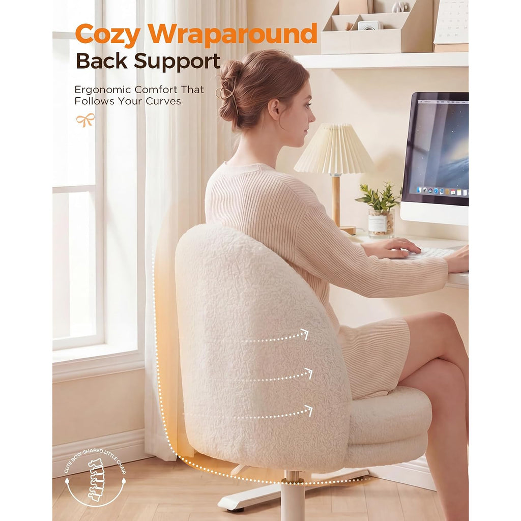 Gtplayer Velvet Tall Office Chair With Wheels Vanity Chairs With Back, Versatile Height Use: Office To Bar Stools Small Ergonomic Comfy Armlees Computer Desk Chair With Bow Lumbar Pillow For Gift
