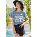 Cute Graphic Tees for Women Sunshine Mixed with A Little Hurricane Funny Saying Letter Print T Shirt Blue