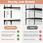 3 Tier Shoe Rack For Closet, Shoe Organizer With 5 Hooks, Long Shoe Shelf Storage For Sneaker And Boot Stackable Free Standing Shoe Rack For Entryway, Garage, Small Spaces, Dorm