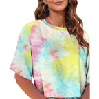 Tankaneo Women Half Sleeve Cropped T-Shirts Drop Shoulder Round Neck Crop Tops Casual Summer Solid Color Basic Tees
