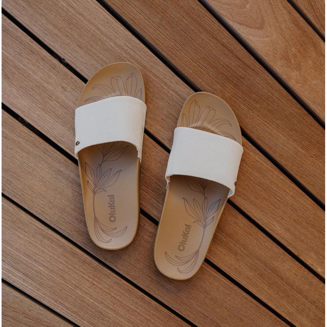 Olukai Kipe'A Pono Women'S Leather Slide Sandal, Full-Grain Leather, Contoured Comfort Footbed, All-Day Arch Support, Wet Grip Traction
