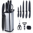 RAXCO Knife Set with Block,10-Piece Kitchen Knives Stainless Steel,Pro-sharpened for Cooking,Slicing,Mincing,Dicing,Black