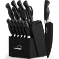 Knife Set, 15 Piece Kitchen Knife Set With Block And Built In Sharpener, German Stainless Steel Dishwasher Safe Knife Block Set, Black Kitchen Knives Set For Home Cooking