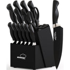 Knife Set, 15 Piece Kitchen Knife Set With Block And Built In Sharpener, German Stainless Steel Dishwasher Safe Knife Block Set, Black Kitchen Knives Set For Home Cooking