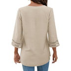 Lomon Womens 3/4 Sleeve V Neck Bohemian Blouses Casual Loose Fit Tunic Tops Vacation Clothes