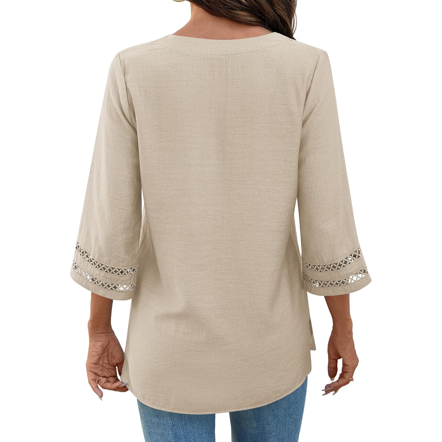 Lomon Womens 3/4 Sleeve V Neck Bohemian Blouses Casual Loose Fit Tunic Tops Vacation Clothes