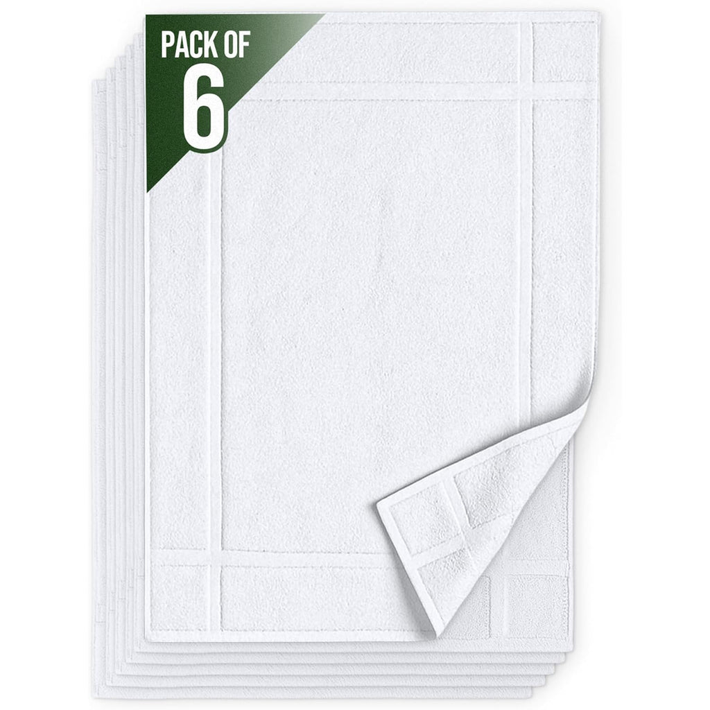 Pearl Linens Pack of 6 100% Cotton Bath Mat Towels, 20x30 inches, Soft & Absorbent Floor Towels for Bathroom, Not Bathroom Rugs, After Shower Mat, 687 GSM, Machine Washable, Airbnb Essentials, White
