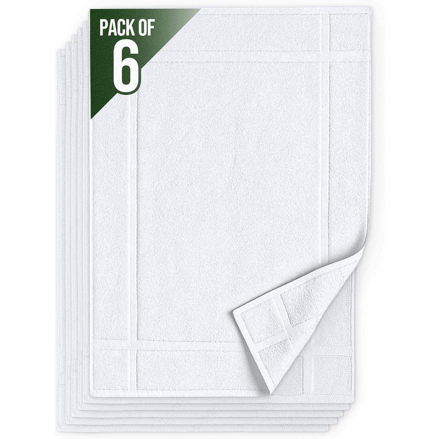 Pearl Linens Pack of 6 100% Cotton Bath Mat Towels, 20x30 inches, Soft & Absorbent Floor Towels for Bathroom, Not Bathroom Rugs, After Shower Mat, 687 GSM, Machine Washable, Airbnb Essentials, White