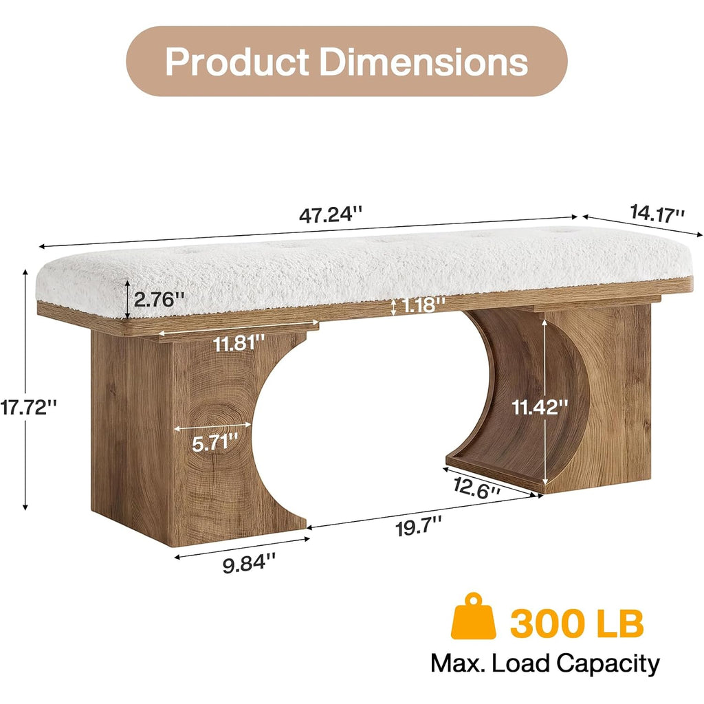 Tribesigns 47.24-Inch Upholstered Entryway Bench, Modern Rustic Shoe Bench With Soft Cushion And Curved Wooden Legs, End Of Bed Footrest For Bedroom, Foyer, Off-White And Brown