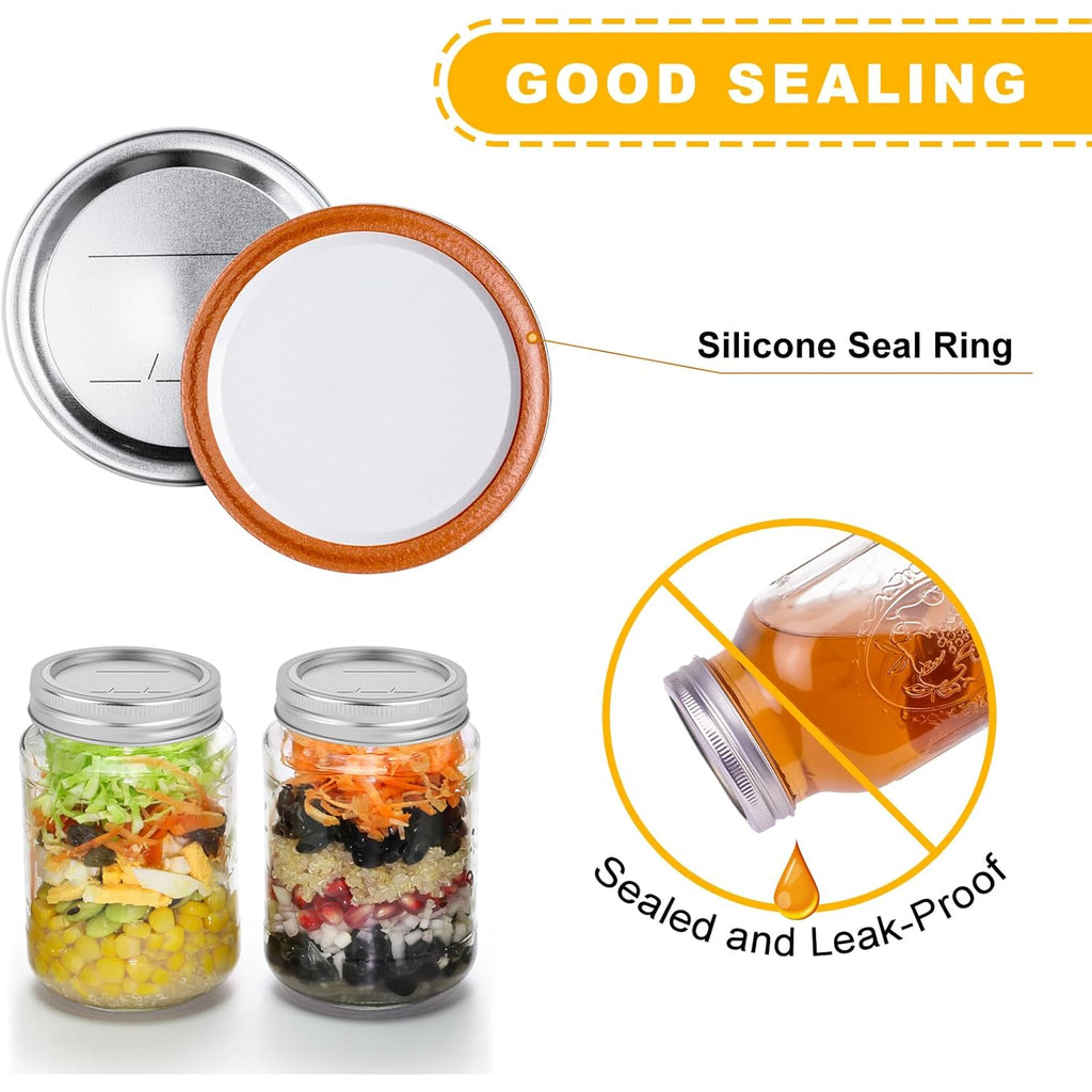 Canning Jar Lids With Rings For Mason Regular Mouth 24Pcs Regular Mouth Kerr Ball Jars Lids With Rings Good Sealing Performance Food Grade Material Kerr Mason Jars For Canning Food Fruits DIY Jam