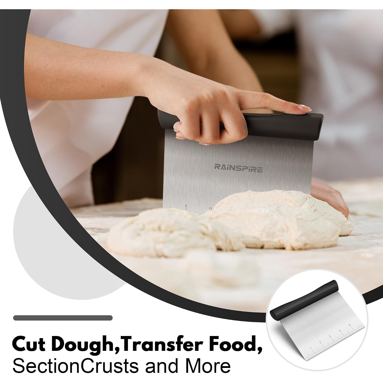 Bench Scraper, Stainless Steel Dough Scraper, Pastry Scraper, Pizza And Dough Cutter Multi-Purpose Scraper/Chopper, Pizza Cutter Food Chopper Baking Supplies Kitchen Gadgets, Black