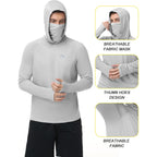 Fisheal Men'S Upf 50+ Sun Hoodie, Uv Protection Quick Dry Long Sleeve Fishing Shirts, Hooded Rash Guard Hiking With Mask