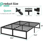 Lutown-Teen 14 Inch Queen Bed Frame With Heavy Duty Steel Slat Support