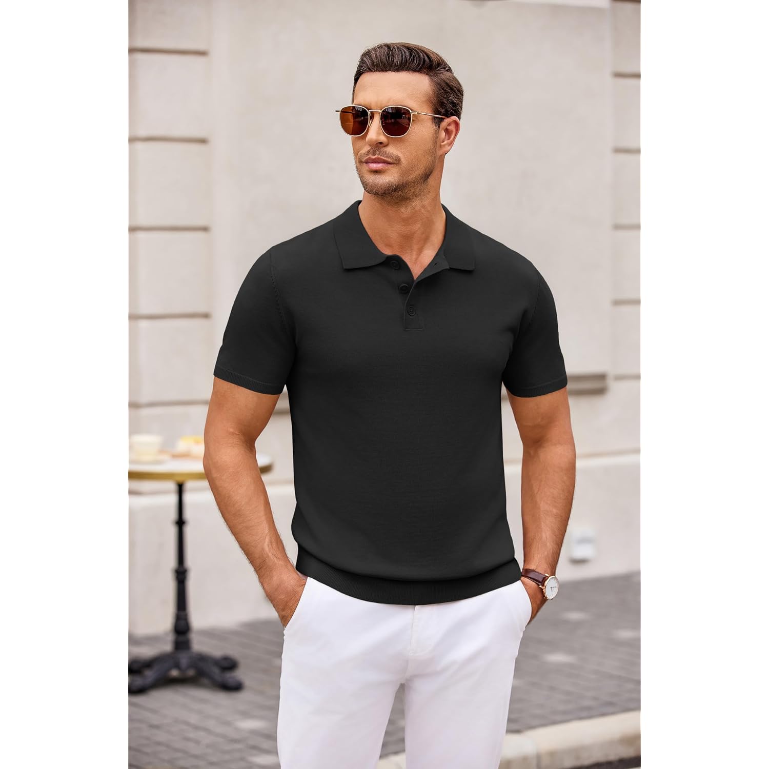 Coofandy Mens Knit Polo Shirts Casual Short Sleeve Button Down Polo Shirt Classic Golf Shirts