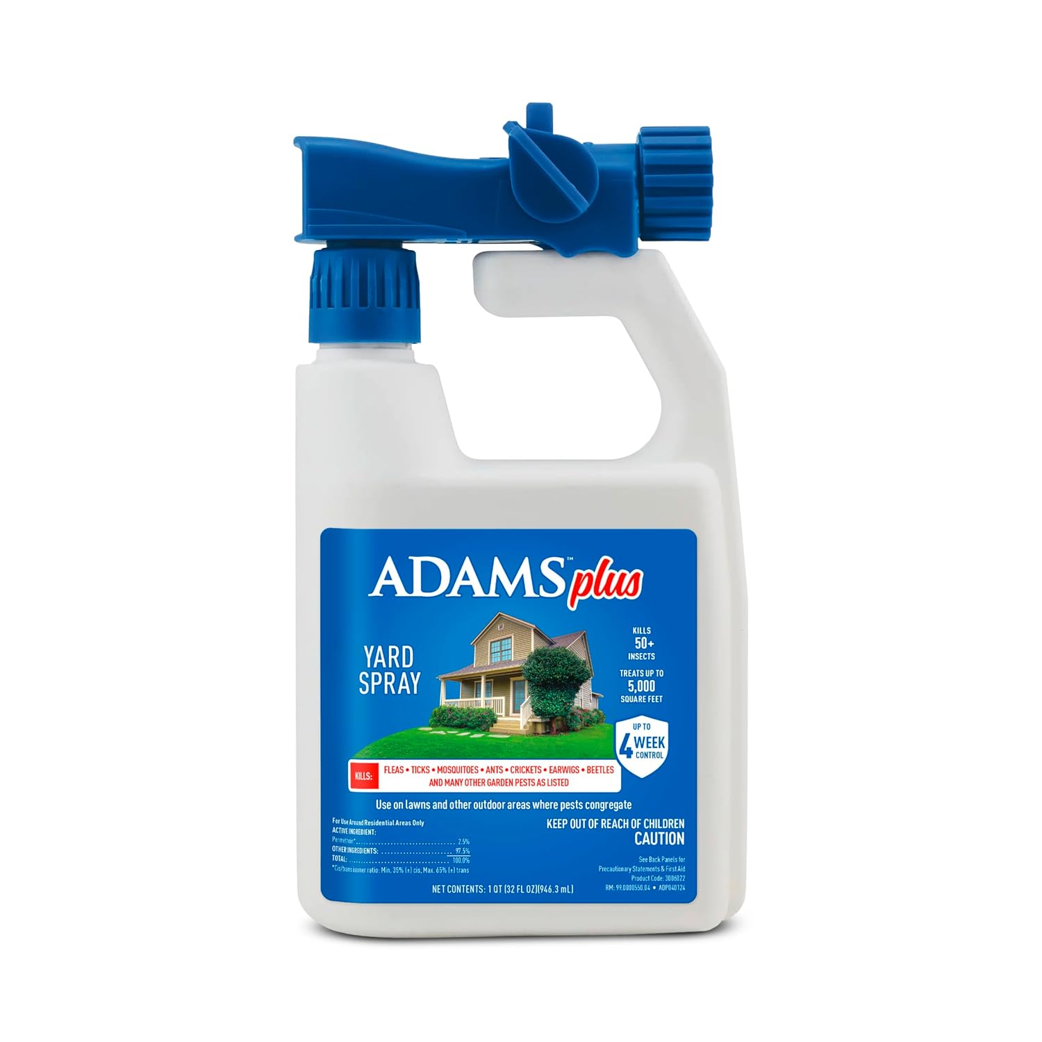 Adams Plus Flea And Tick Spray For Yard, Kills Fleas, Ticks, Mosquitoes, Ants And Many Other Listed Nuisance Pests, Treats Up To 5,000 Square Feet, Easy-To-Use Hose-End Spray, 32 Fluid Ounces