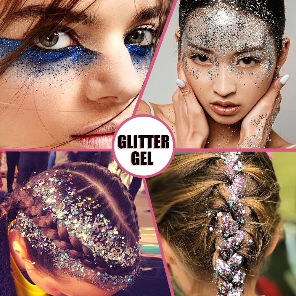 Body Glitter Face Glitter Makeup Festival Glitter, 20 Colors Face and Body Glitter Gel, Hair Glitter Gel, Body Makeup