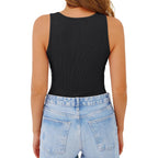 GKBK Womens Low Cut Ribbed Tank Tops Scoop Neck Sexy Casual Fitted Sleeveless Henley Racerback Summer Cami Shirts
