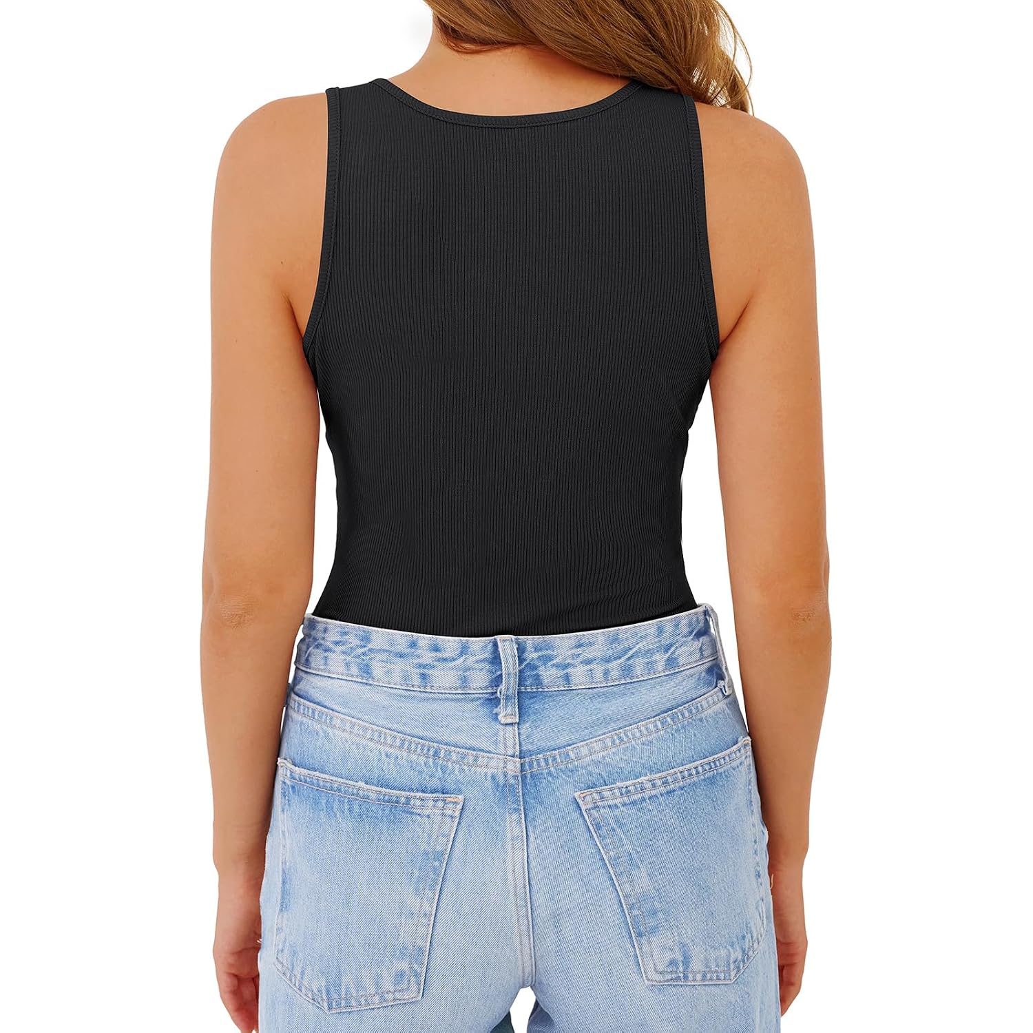 GKBK Womens Low Cut Ribbed Tank Tops Scoop Neck Sexy Casual Fitted Sleeveless Henley Racerback Summer Cami Shirts