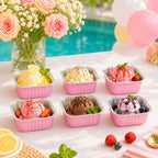 Mini Cake Pans With Lids, 50 Pack Pink 5Oz For Picnic Desserts | Good For Fudge, Gelatin Desserts, Baked Custard And Cold Treats; Clear Top Helps Buyers See The Finished Look.