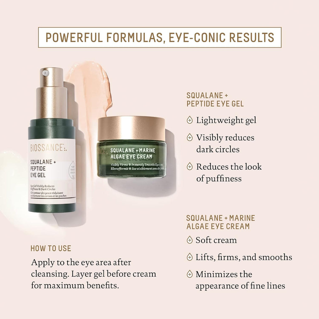 Biossance Squalane And Marine Algae Eye Cream - Anti-Aging Under Eye Cream For Fine Lines, Wrinkles, And Puffiness - Hydrating & Lifting Formula With Hyaluronic Acid And Paracress Extract - 0.5 Ounce