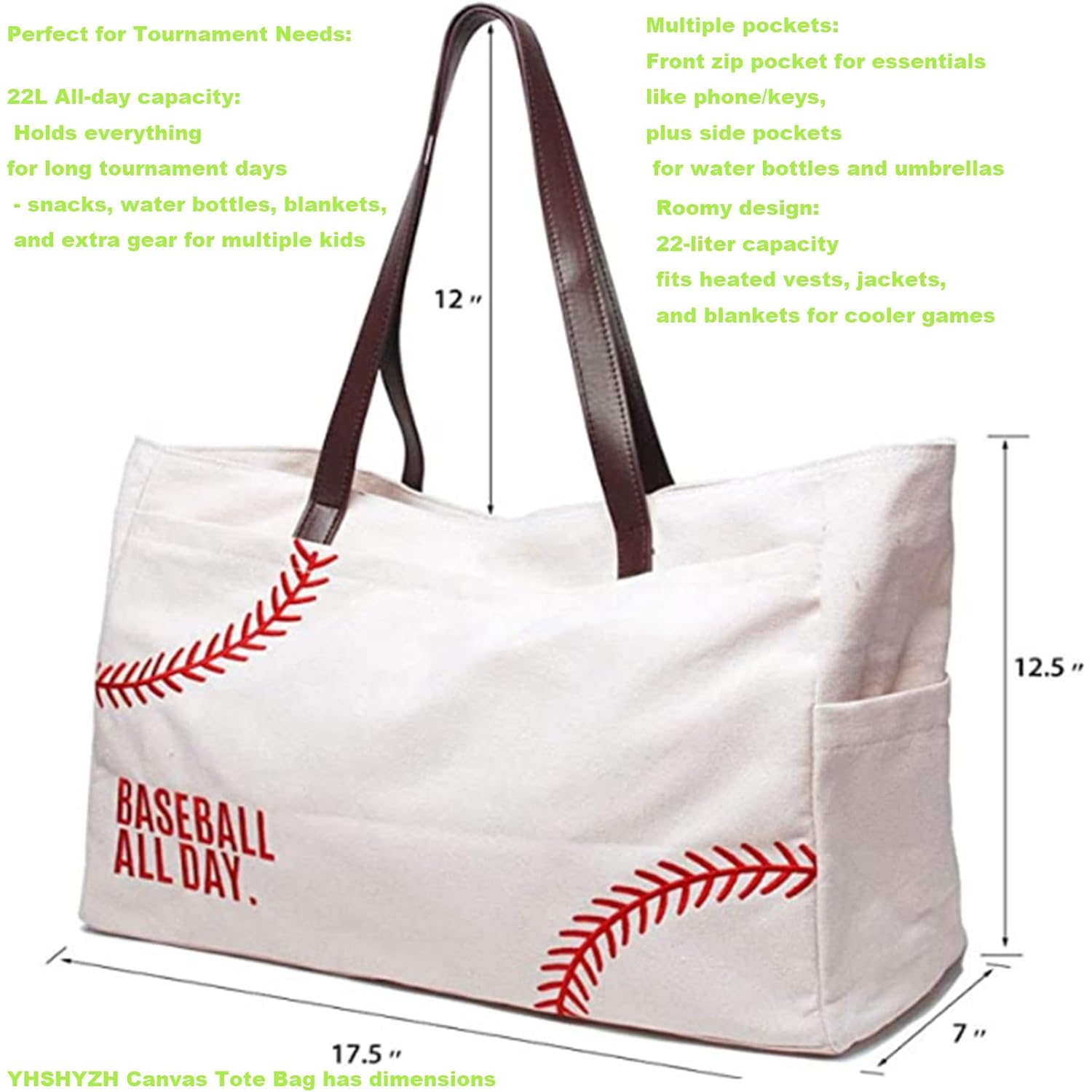 Canvas Tote Bag for Women, Embroidery Baseball Mom Bag, Baseball Mom Accessories, Sports Team Must Have, Baseball Gifts, Baseball-Specific Daily Use for Games, Travel, Gym(X-large white) …
