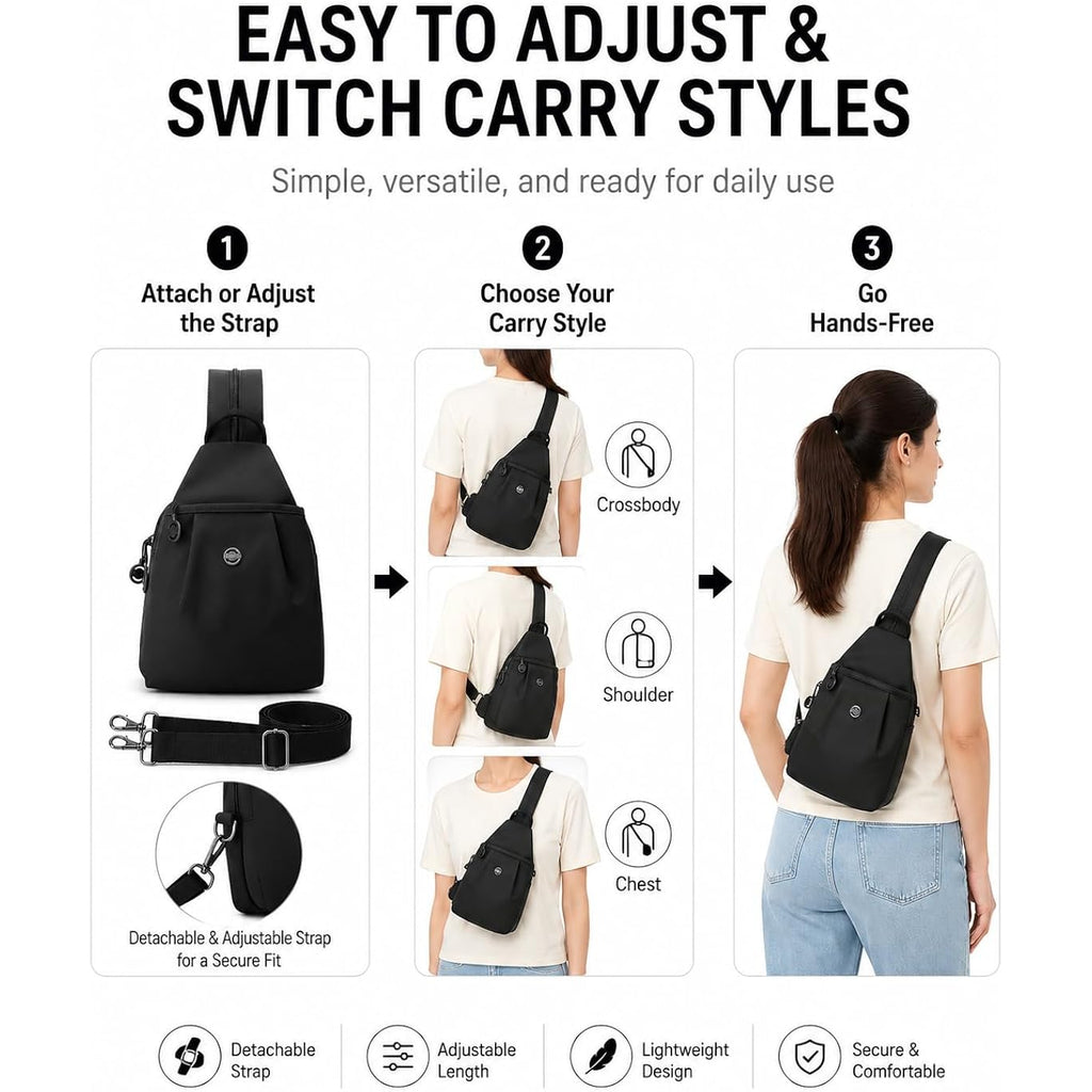 Sling Backpack For Women, Water-Resistant Crossbody Chest Bag For Travel, Work, Gym, Students & Daily Use
