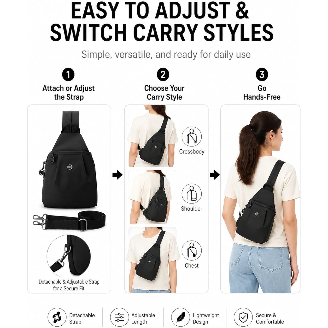 Sling Backpack For Women, Water-Resistant Crossbody Chest Bag For Travel, Work, Gym, Students & Daily Use