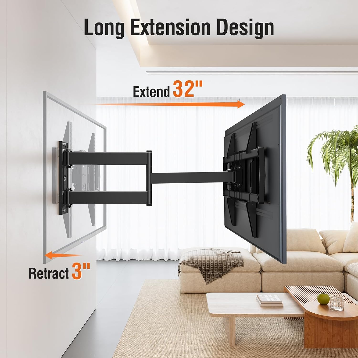Elived Long Arm Tv Mount For Most 42-75 Inch Tvs, 32" Long Extension Arm Corner Tv Wall Mount, Articulating Wall Mount Tv Bracket Swivel And Tilt, Holds Up To 99 Lbs. Max Vesa 600X400Mm