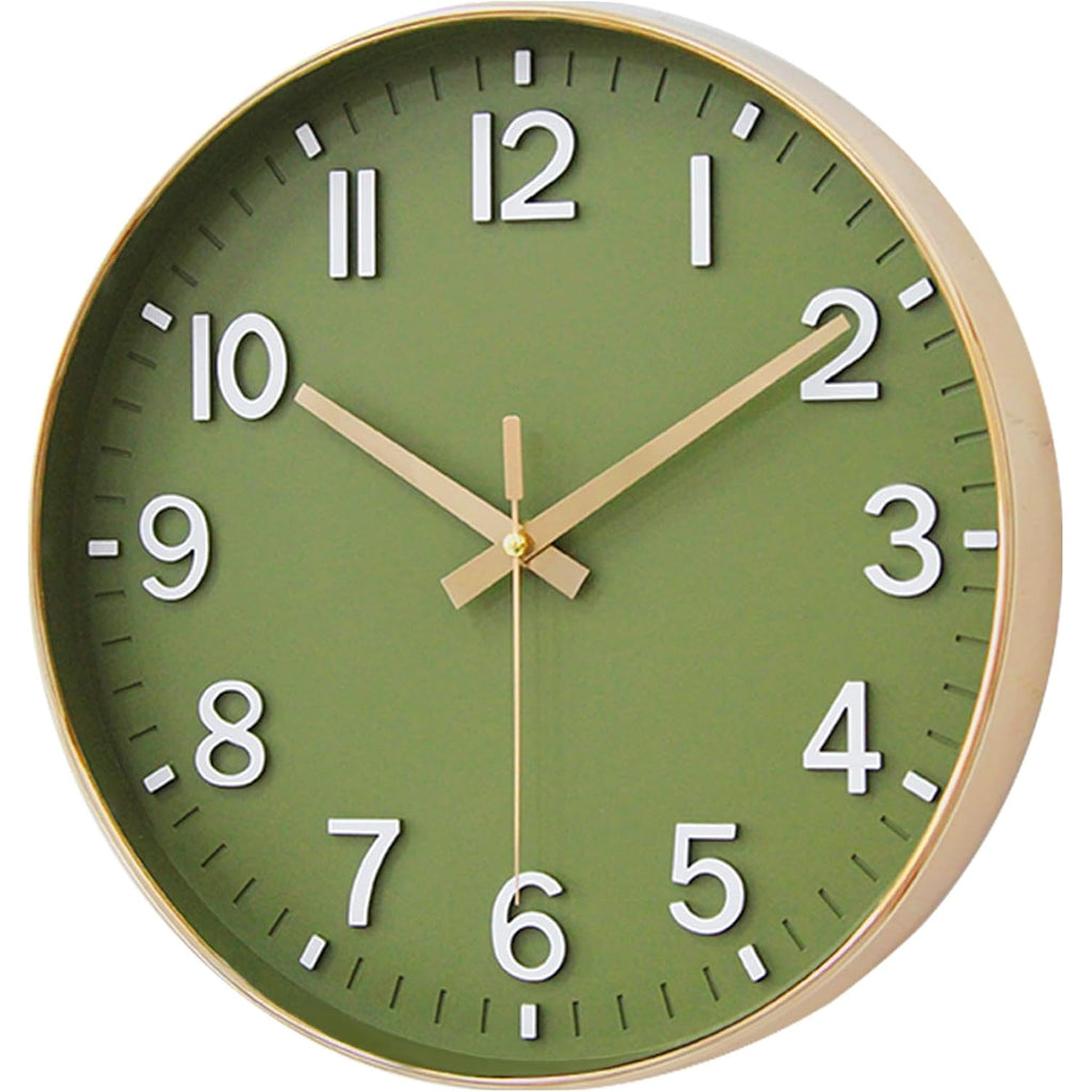 Hzdhclh Wall Clocks Battery Operated,Wall Clock Green Gold,8 Inch Wall Clock Silent Non Ticking Modern 3D Numbers For Kitchen Bedroom Living Room Office Classroom Decor
