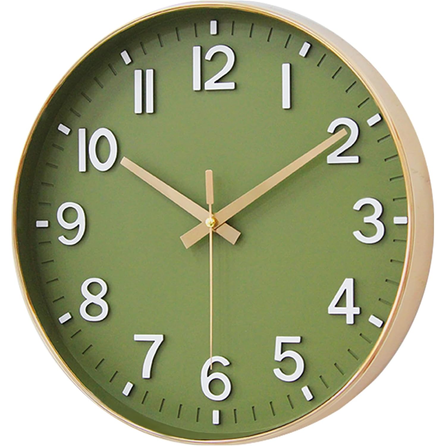 Hzdhclh Wall Clocks Battery Operated,Wall Clock Green Gold,8 Inch Wall Clock Silent Non Ticking Modern 3D Numbers For Kitchen Bedroom Living Room Office Classroom Decor
