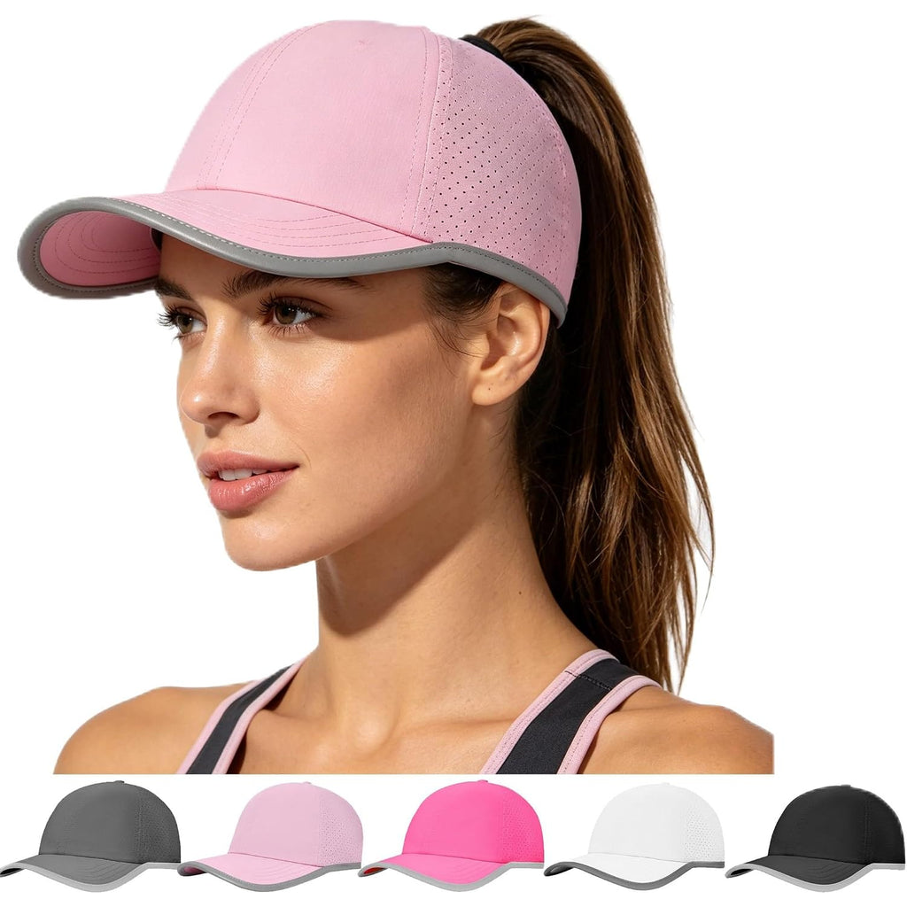 Ponytail Hat for Women, Criss Cross Quick Drying Baseball Cap, Breathable Messy Bun Hat for Outdoor Sports Running Golf Pink