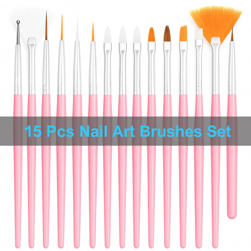 Nail Art Tools Kit – 15 Nail Art Brushes, 5 Double End Dotting Pens, Nail Stand Holders, Tweezers & 100 Adhesive Putty Tabs – Nail Design Tools Set for Acrylic, Gel, DIY & Salon Use