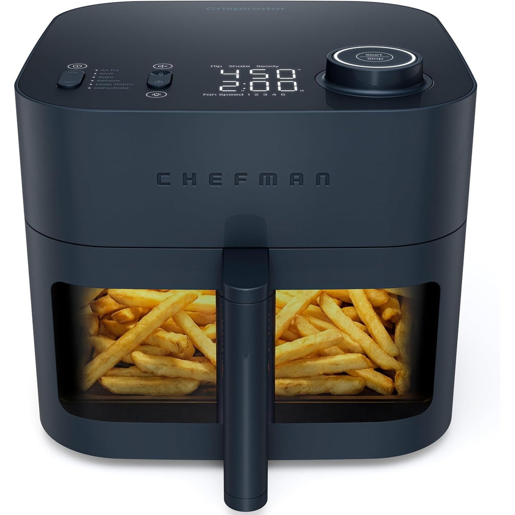 Chefman Crispinator Air Fryer 6-In-1 With 8 Qt Capacity, 450°F Max Temp With Turbofry Pro Technology For Fast And Even Results, Viewing Window, Nonstick Ceramic Basket