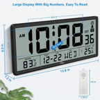 Atomic Clock With Indoor Outdoor Temperature, 14.5" | Easy To Read, Self Setting, Jumbo Auto Set Digital Wall Clock, Battery Operated