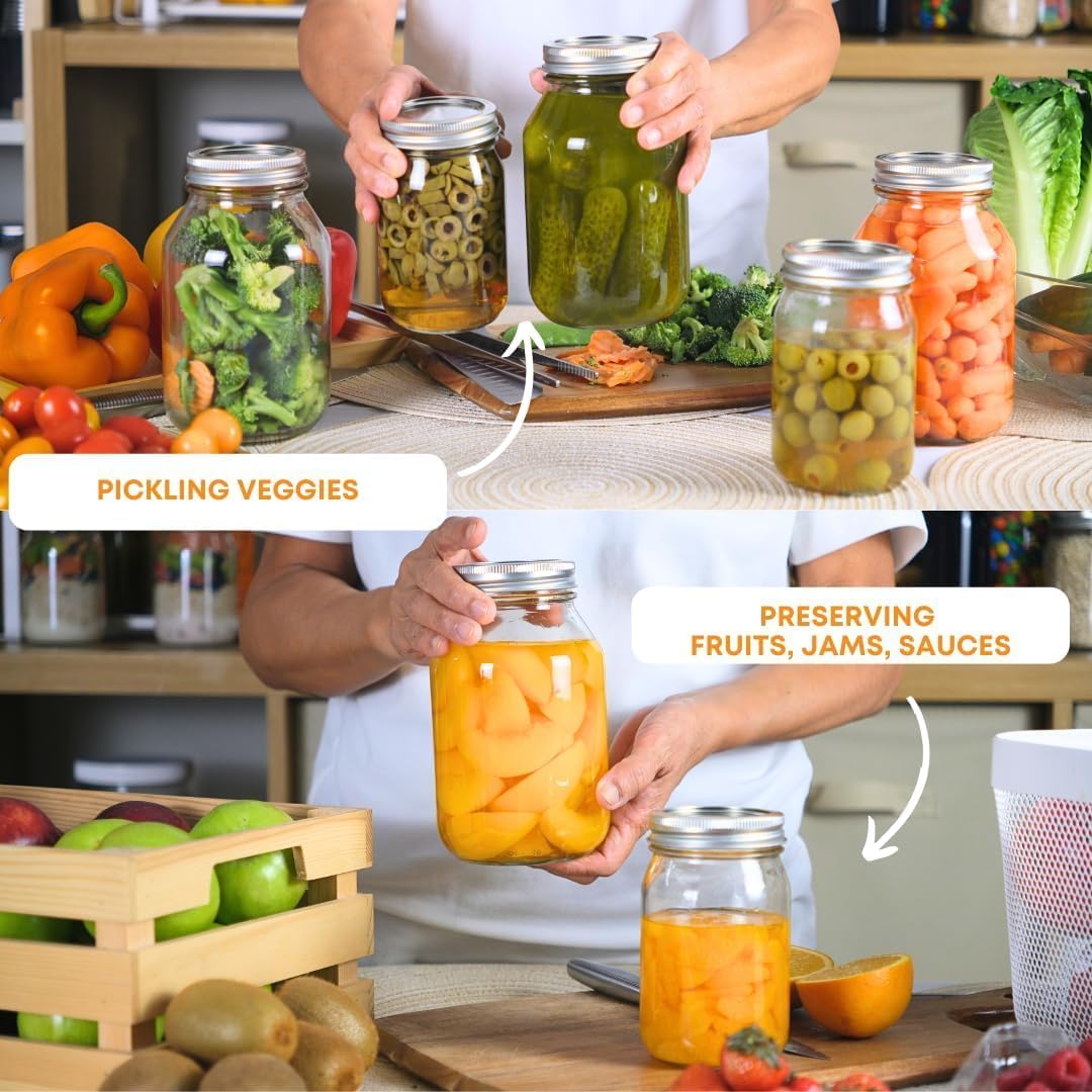 FastRack Regular Mouth Mason Jars 16 oz with Airtight Lids – Pack of 4 | Empty Glass Canning Jars for Food Storage, Fermentation, Pickling Canning, Meal Prep, Pantry Organization & Kombucha Brewing