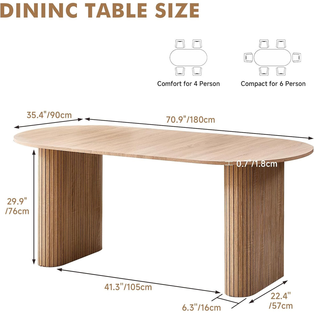 70.8" Oval Table For 4 6 Person, Modern Farmhouse Kitchen Dinner Table For Living Receiption Room, Natural