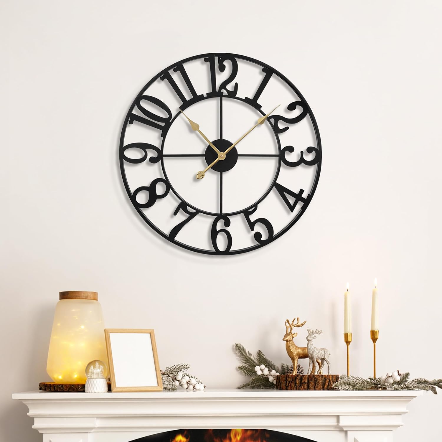 Large Wall Clocks,Silent,Non Ticking,Battery Operated Small Vintage Round Modern Metal Wall Clock For Living Room, Bedroom,Kitchen,Farmhouse,Office Decor-13.5 Inch(Black-Arabic Number)