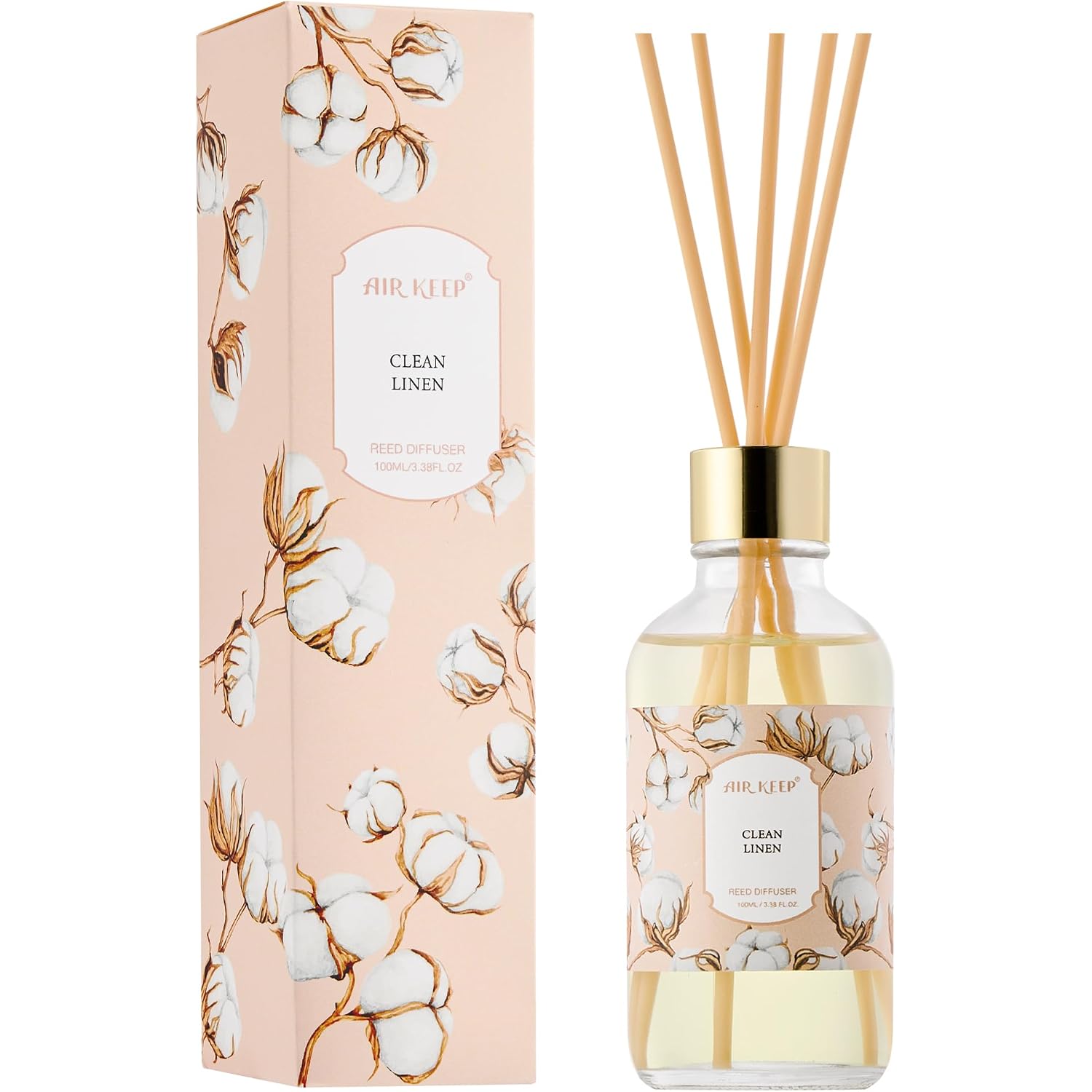 Reed Diffuser Oil Set With Reed Sticks, Clean Linen Aromatherapy Oil Scent Diffuser For Home Office Bathroom Decoration Perfume And Gifts 3.38 Oz/100Ml