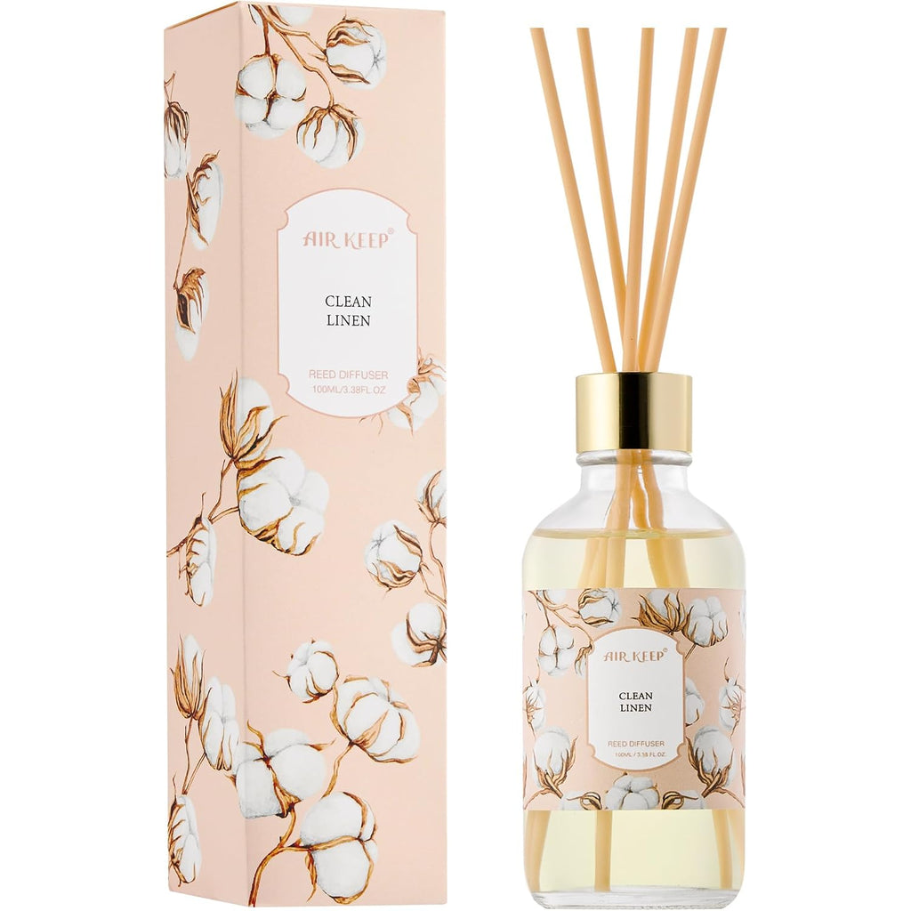 Reed Diffuser Oil Set With Reed Sticks, Clean Linen Aromatherapy Oil Scent Diffuser For Home Office Bathroom Decoration Perfume And Gifts 3.38 Oz/100Ml