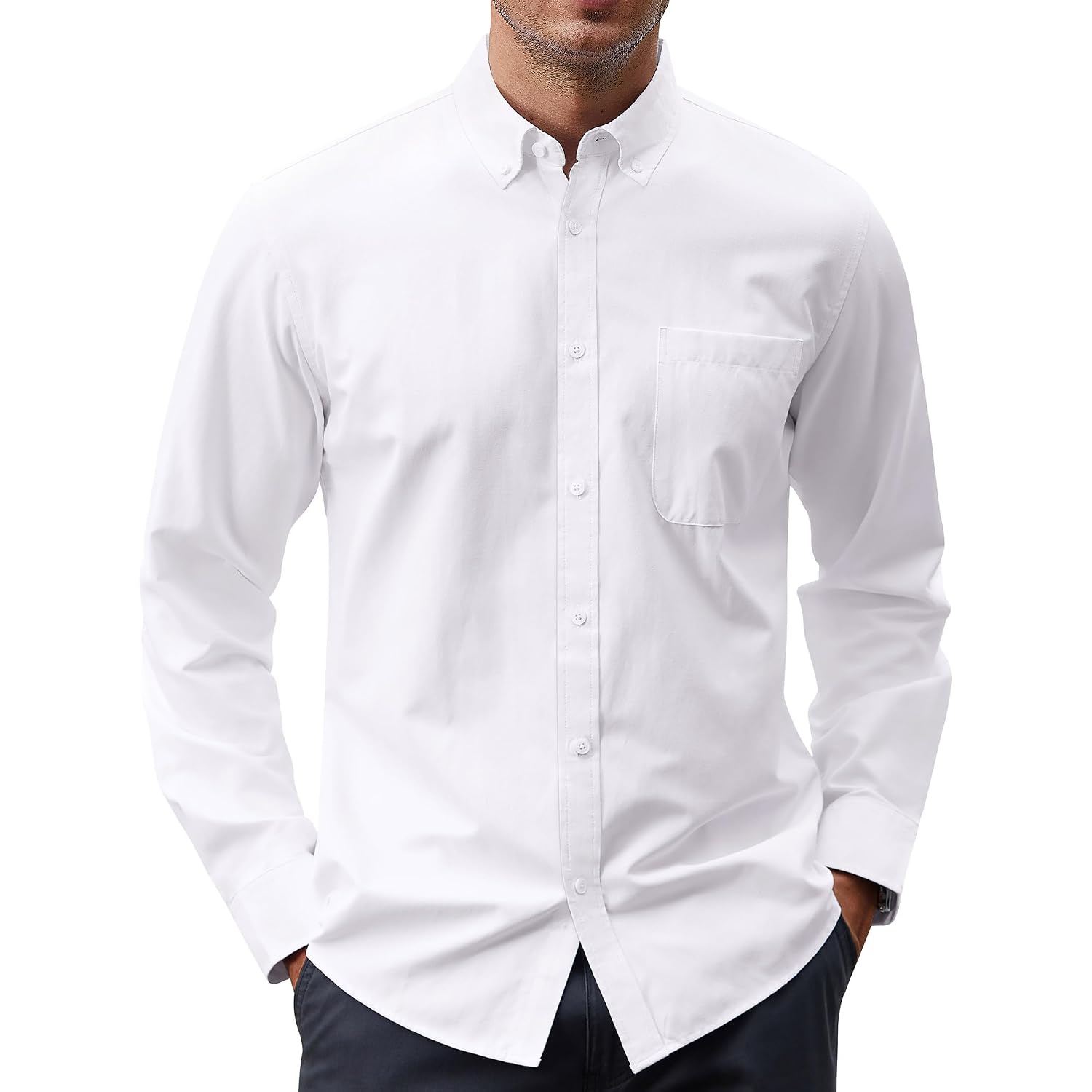 J.Ver Men'S Oxford Shirt Solid Casual Button Down Collar Shirts Long Sleeve Dress Shirts With Pocket